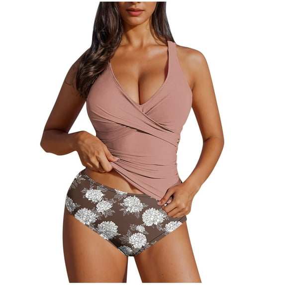 DISKEBUISS Swimsuits for Womens Summer Fashion Tankini Top with Bikini Bottom Swimwear