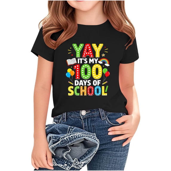 DISKEBUISS T-Shirts for Children - Back to School Print Short Sleeve Round Neck Casual Comfort Top for Everyday & Playing