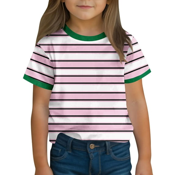 DISKEBUISS T-Shirts for Kids - Striped Color Block Round Neck Short Sleeve Casual Top Outing Beach Vacation & Walks