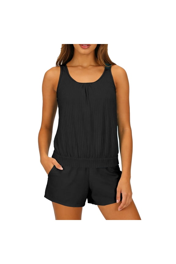 Two Piece Tankini Set for Women Built-in Bra With Pocket Swimsuits Casual Summer Swimming