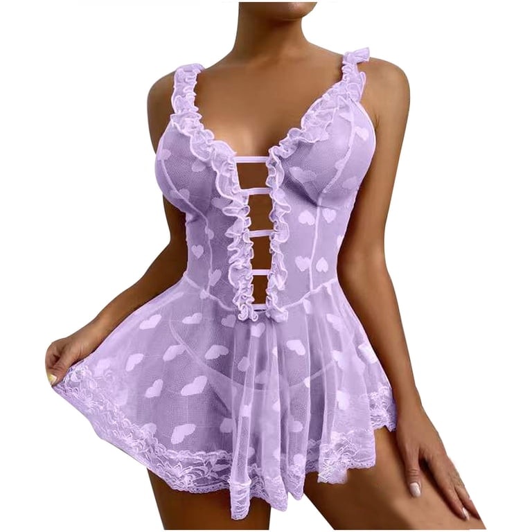 DISKEBUISS Underwear for Women Long Lace Dress Sheer Gown See Through Sheer  Mesh Nightgown Purple L - Walmart.com
