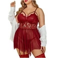 thumbnail image 1 of DISKEBUISS Women Lingerie Floral Lace Plus Size Sheer Sexy Solid Color Nightgown, 1 of 3