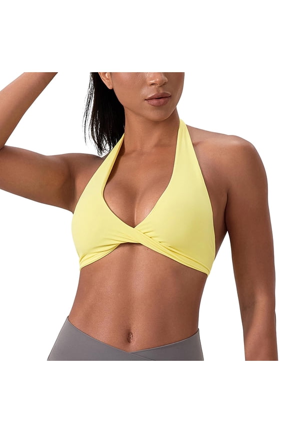 Women's Athletic Bras Fashion Halter Neck Seamless Sexy Back Removable Padding Push Up for Yoga & Fitness