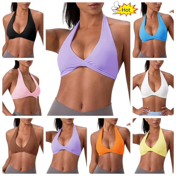 DISKEBUISS Women's Athletic Bras Fashion Halter Neck Seamless Sexy Back Removable Padding Push Up for Yoga & Fitness