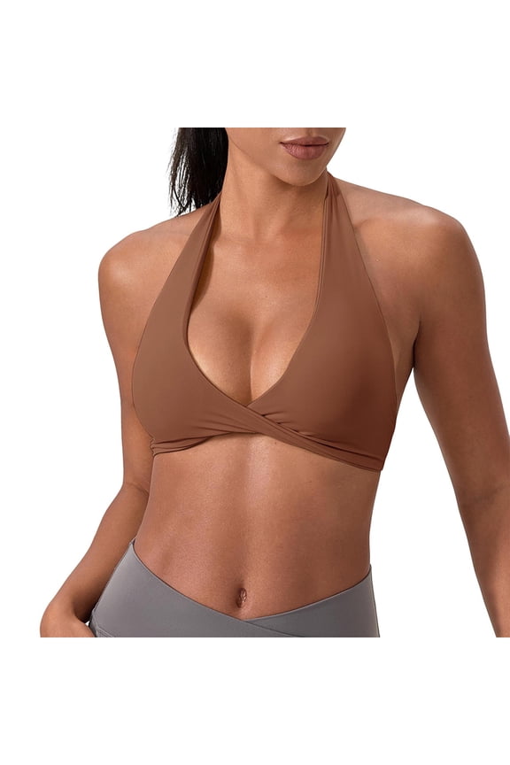 Women's Athletic Bras Fashion Halter Neck Seamless Sexy Back Removable Padding Push Up for Yoga & Fitness