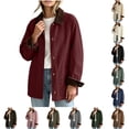 thumbnail image 1 of DISKEBUISS Women's Barn Jacket Corduroy Collar Work Coat Button Front Mid Length Outerwear with Pockets for Fall Winter, 1 of 8