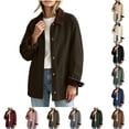 thumbnail image 1 of DISKEBUISS Women's Barn Jacket Corduroy Collar Work Coat Button Front Mid Length Outerwear with Pockets for Fall Winter, 1 of 8