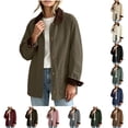 thumbnail image 1 of DISKEBUISS Women's Barn Jacket Corduroy Collar Work Coat Button Front Mid Length Outerwear with Pockets for Fall Winter, 1 of 8