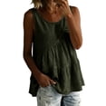 thumbnail image 1 of DISKEBUISS Women's Cotton Linen Tank Tops Crew Neck Sleeveless Ruffle Hem Ruched Blouse for Daily Casual, 1 of 7