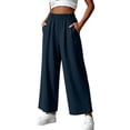 thumbnail image 1 of DISKEBUISS Women's Cotton Pants Elastic Waist Wide Leg Trousers with Pockets for Daily Casual Comfort Wear, 1 of 6