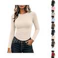 thumbnail image 1 of DISKEBUISS Women's Crew Neck Long Sleeve T‑Shirts Slim Fit Casual Basic Layering Tops for Fall Winter Daily, 1 of 6
