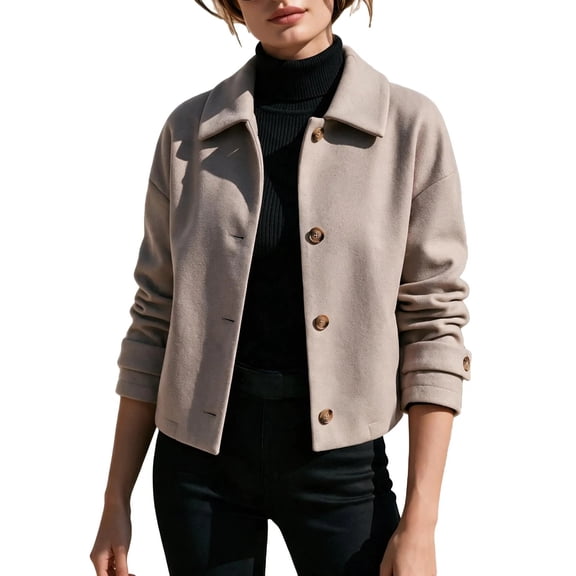 DISKEBUISS Women's Cropped Jacket Lapel Button Down Short Casual Outerwear Coat for Fall Winter Wear