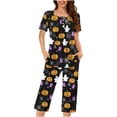 thumbnail image 1 of DISKEBUISS Women's Fashion Print Pajama Set Short Sleeve Capri Pants 2 Piece Lounge With Pocket for Home, 1 of 6