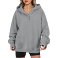 thumbnail image 1 of DISKEBUISS Women's Henley Button Pullover Hoodie Raglan Long Sleeve Fleece Sweatshirt with Pockets Casual Fall Winter Tops, 1 of 6
