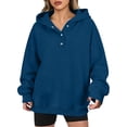 thumbnail image 1 of DISKEBUISS Women's Henley Button Pullover Hoodie Raglan Long Sleeve Fleece Sweatshirt with Pockets Casual Fall Winter Tops, 1 of 6