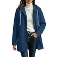 thumbnail image 1 of DISKEBUISS Women's Hooded Mid Length Coat Asymmetric Zipper Long Sleeve Jacket Casual Outerwear with Pockets for Fall Winter, 1 of 5