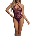 thumbnail image 1 of DISKEBUISS Women's Lace Sexy Lingerie Seductive Suspender Hollowed Out Spicy Girl Jumpsuit Purple Free Size, 1 of 7