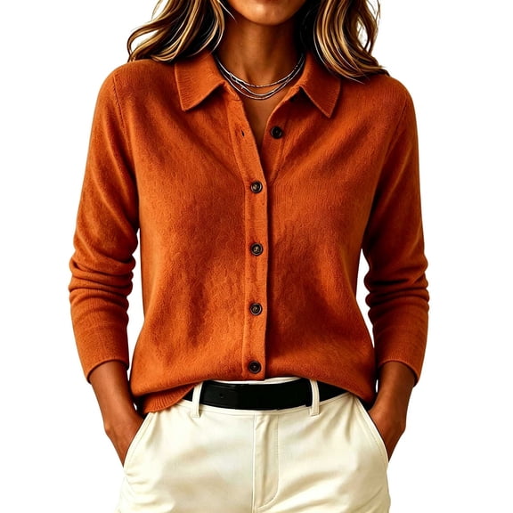 DISKEBUISS Women's Lapel Jacket Button Down Long Sleeve Lightweight Shirt Knit Cardigan Casual Tops for Fall Winter