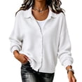 thumbnail image 1 of DISKEBUISS Women's Lapel Knit Cardigan Loose Button Down Long Sleeve Open Front Sweater Jacket Casual Fall Outerwear Tops, 1 of 6