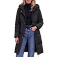 Zip Button Snap DISKEBUISS Women's Long Hooded Puffer Coat Zip Up Snap Button Windproof ...