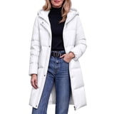 Zip Button Snap DISKEBUISS Women's Long Hooded Puffer Coat Zip Up Snap Button Windproof ...