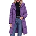 Zip Button Snap DISKEBUISS Women's Long Hooded Puffer Coat Zip Up Snap Button Windproof ...