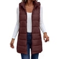 thumbnail image 1 of DISKEBUISS Women's Long Hooded Puffer Vest Sleeveless Quilted Mid-Length Padded Gilet with Pockets for Fall Winter, 1 of 8