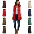 thumbnail image 1 of DISKEBUISS Women's Long Hooded Puffer Vest Sleeveless Quilted Mid-Length Padded Gilet with Pockets for Fall Winter, 1 of 8