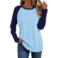 thumbnail image 1 of DISKEBUISS Women's Long Sleeve Raglan T-Shirts Crew Neck Color Block Tops for Fall Casual Loose Blouse, 1 of 6