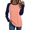 thumbnail image 1 of DISKEBUISS Women's Long Sleeve Raglan T-Shirts Crew Neck Color Block Tops for Fall Casual Loose Blouse, 1 of 6