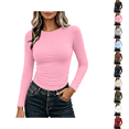 thumbnail image 1 of DISKEBUISS Women’s Long Sleeve Shirts Fitted Going Out Tops Stretch Crew Neck T-Shirt Slim Fit Casual Basic Top, 1 of 7