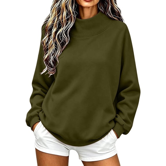 DISKEBUISS Women's Mock Neck Sweatshirt Long Sleeve Loose Casual Pullover for Fall Winter Basic Tops