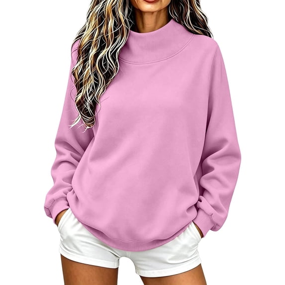 DISKEBUISS Women's Mock Neck Sweatshirt Long Sleeve Loose Casual Pullover for Fall Winter Basic Tops