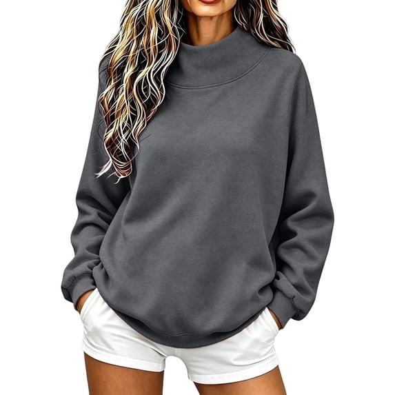 DISKEBUISS Women's Mock Neck Sweatshirt Long Sleeve Loose Casual Pullover for Fall Winter Basic Tops