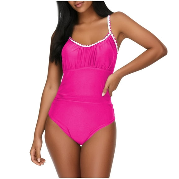 DISKEBUISS Women's One Pieces Swimsuit Ruched Full Coverage Color Block Modest High Waisted Bathing Suits