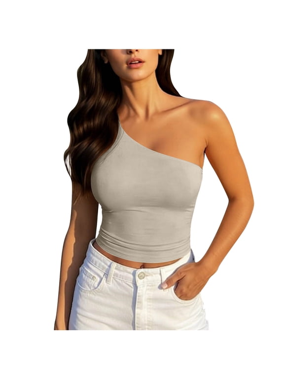 Women's One Shoulder Tops Fashion Sleeveless Slimming Crop Blouse for Summer Outing & Vacation