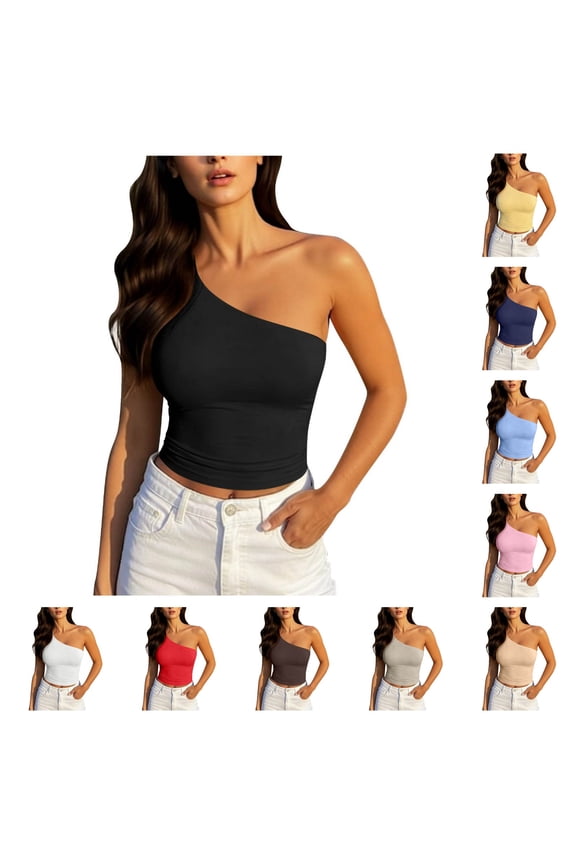 Women's One Shoulder Tops Fashion Sleeveless Slimming Crop Blouse for Summer Outing & Vacation