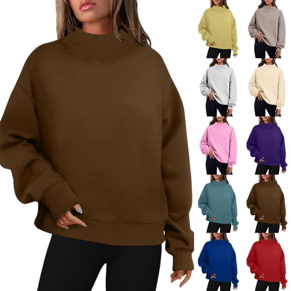 DISKEBUISS Women's Oversize Sweatshirts Mock Neck Pullover Long Sleeve Tops Fall Fashion Outfits Clothes