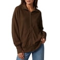 thumbnail image 1 of DISKEBUISS Women's Ribbed Full Zip Up Jacket Stand Collar Long Sleeve Sweatshirt Coat with Thumb Holes & Pockets for Fall Winter, 1 of 7