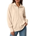 thumbnail image 1 of DISKEBUISS Women's Ribbed Full Zip Up Jacket Stand Collar Long Sleeve Sweatshirt Coat with Thumb Holes & Pockets for Fall Winter, 1 of 7