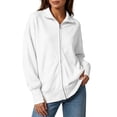 thumbnail image 1 of DISKEBUISS Women's Ribbed Full Zip Up Jacket Stand Collar Long Sleeve Sweatshirt Coat with Thumb Holes & Pockets for Fall Winter, 1 of 7