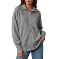 thumbnail image 1 of DISKEBUISS Women's Ribbed Full Zip Up Jacket Stand Collar Long Sleeve Sweatshirt Coat with Thumb Holes & Pockets for Fall Winter, 1 of 7