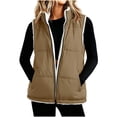 thumbnail image 1 of DISKEBUISS Women's Sherpa Lined Puffer Vest Stand Collar Full Zip Quilted Gilet with Pockets for Fall Winter, 1 of 8