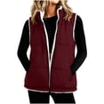 thumbnail image 1 of DISKEBUISS Women's Sherpa Lined Puffer Vest Stand Collar Full Zip Quilted Gilet with Pockets for Fall Winter, 1 of 8
