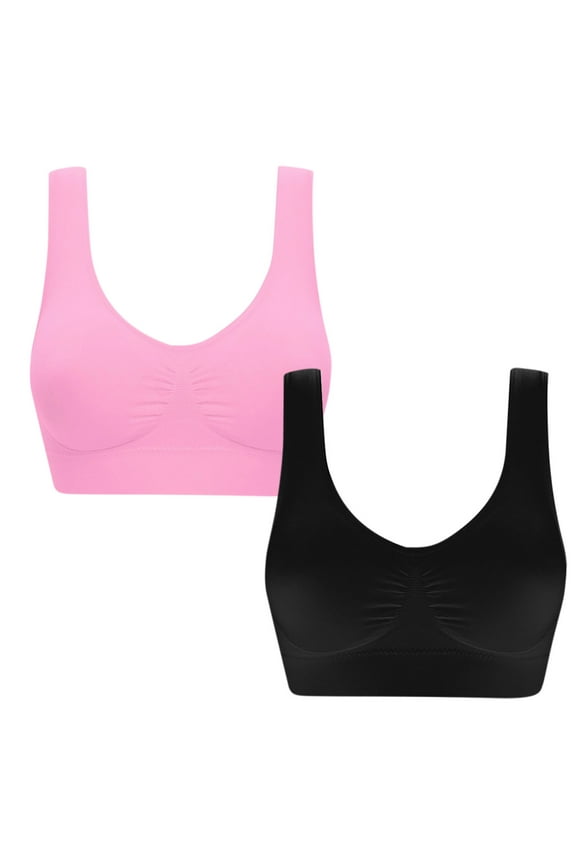 Women's Sports Bras - 2 Pack Solid Color Ultra Thin Breathable Full Coverage Bra for Daily Running & Workouts S-3XL