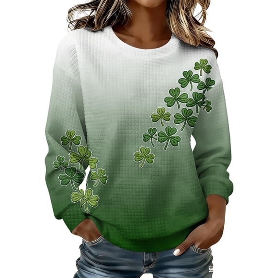 DISKEBUISS Women's St Patricks Day Sweatshirt Casual Print Crew Neck Long Sleeve Shirt Loose Fit Tops