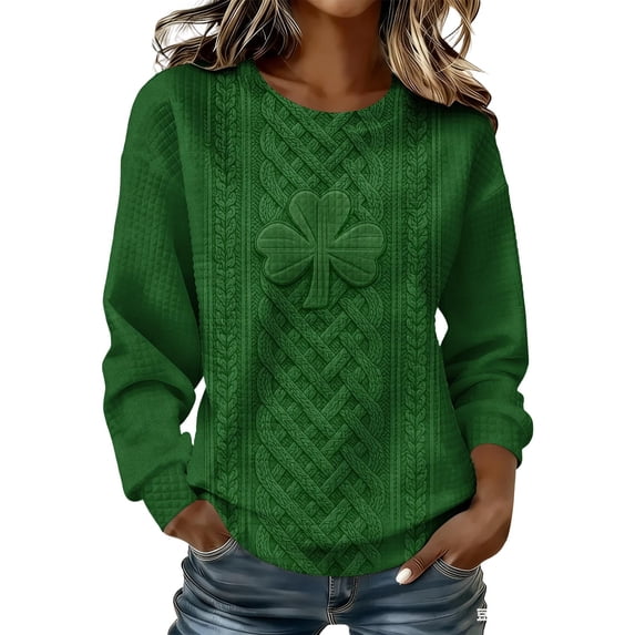DISKEBUISS Women's St Patricks Day Sweatshirt Casual Print Crew Neck Long Sleeve Shirt Loose Fit Tops