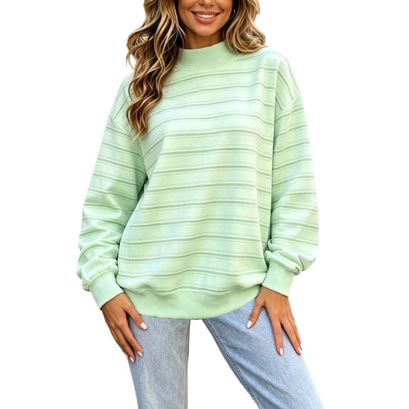 DISKEBUISS Women's Striped Mock Neck Sweatshirt Casual Loose Long Sleeve Pullover Tops Fashion Shirts for Fall Daily