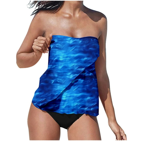 DISKEBUISS Women's Swimsuit Set Fashion Print Bandeau with Shorts Bathing Suit Set Swim Suits