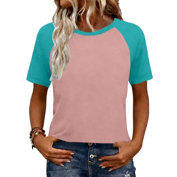 DISKEBUISS Women's Tops - Color Block Short Sleeve Round Neck Blouse for Out Going & Home Comfort Wear